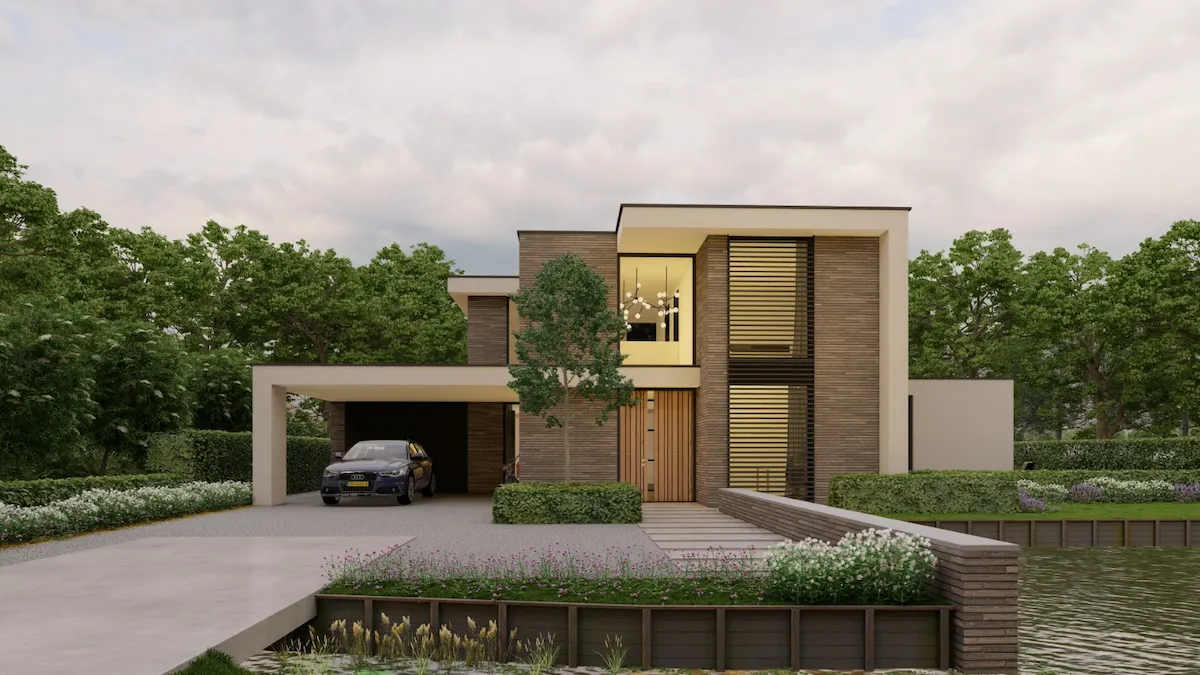 Moderne villa met houten accenten, donkere baksteen en royale entree &ndash; gelegen aan het water en ontworpen door Bongers Architecten